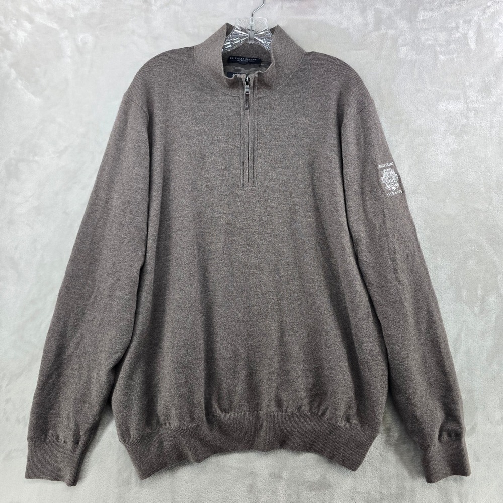 Fairway & Greene Sweater Mens XL Brown Merino Wool 1/4 Zip Lined Golf whistling